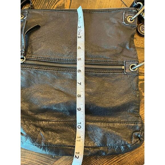 The Sak Black Leather Crossbody Purse Hobo Western Adjustable Strap Biker Zipper - Picture 5 of 13